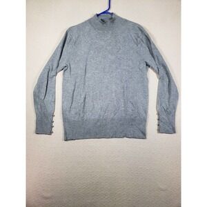 Melissa Page Sweater Womens XL Gray Ribbed Mock Neck Rayon Button Long Sleeve